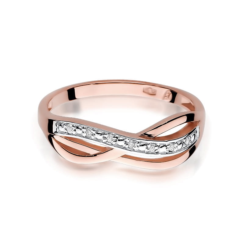 Prsteň W090 s diamantmi, ružové zlato Au 585/1000 - 1