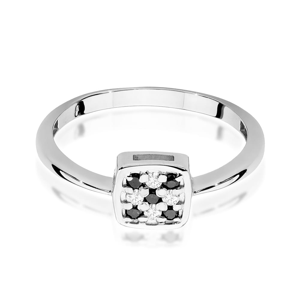 Prsteň W555 s čiernymi diamantmi, biele zlato Au 585/1000 - 1