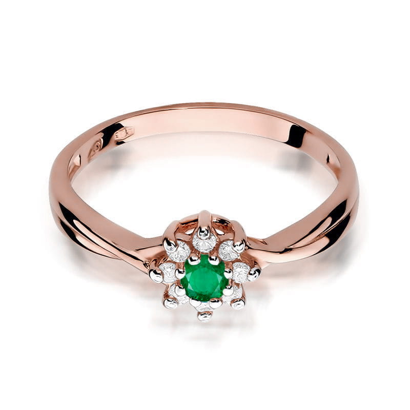 Prsteň W072 Emerald 0.15ct ružové zlato Au 585/1000 - 1