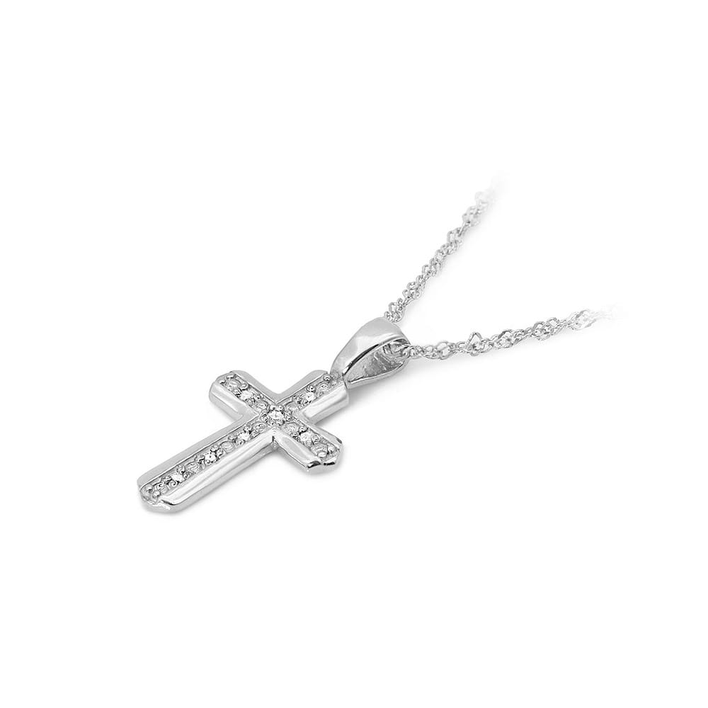 K005 kríž s diamantmi biele zlato Au 585/1000 - 1