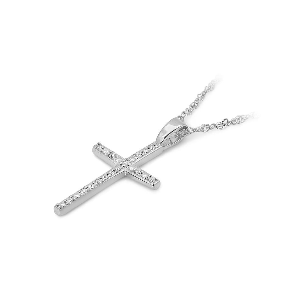 K004 kríž s diamantmi biele zlato Au 585/1000 - 1