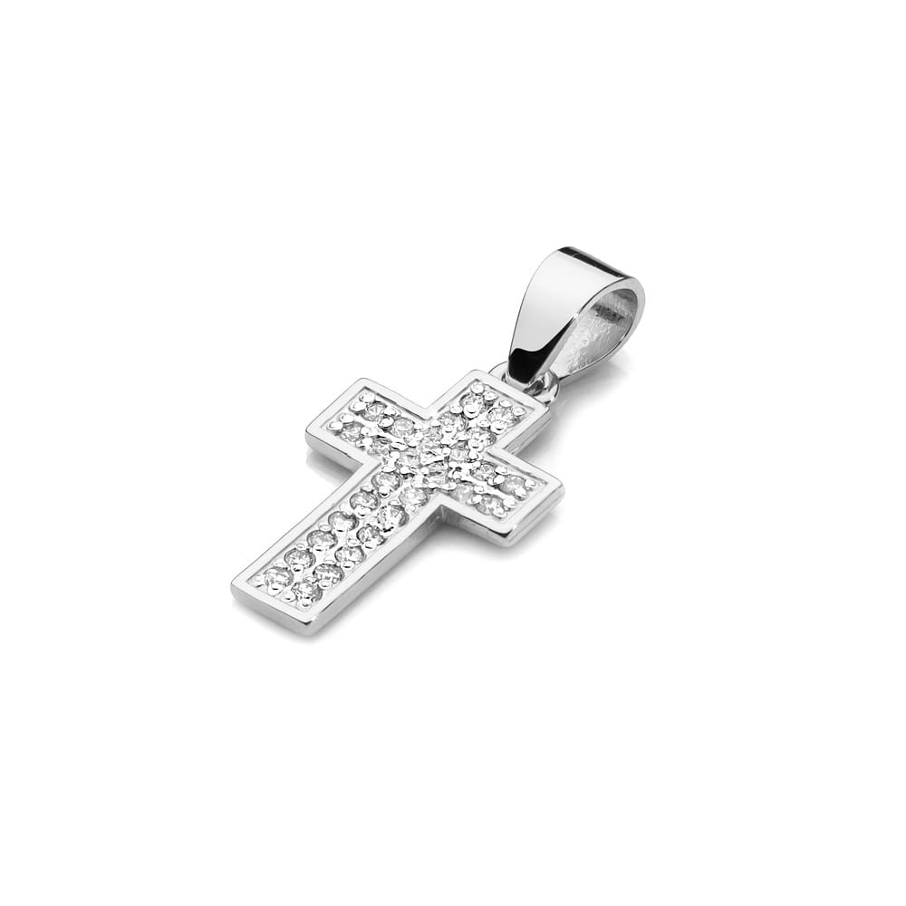 K007 kríž s diamantmi biele zlato Au 585/1000 - 1