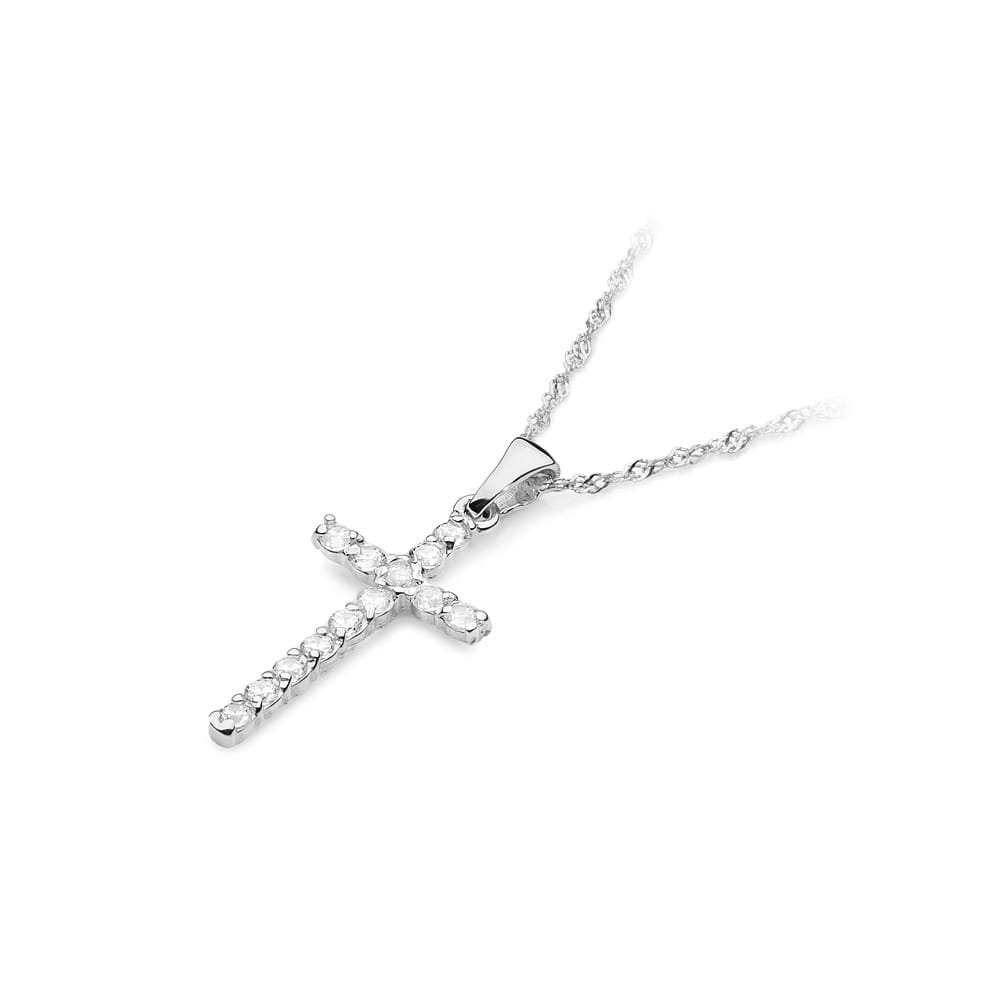 K006 kríž s diamantmi biele zlato Au 585/1000 - 1