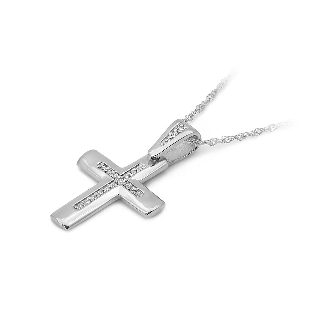 Kríž K002 Diamant 0,0086ct biele zlato Au 585/1000 - 1
