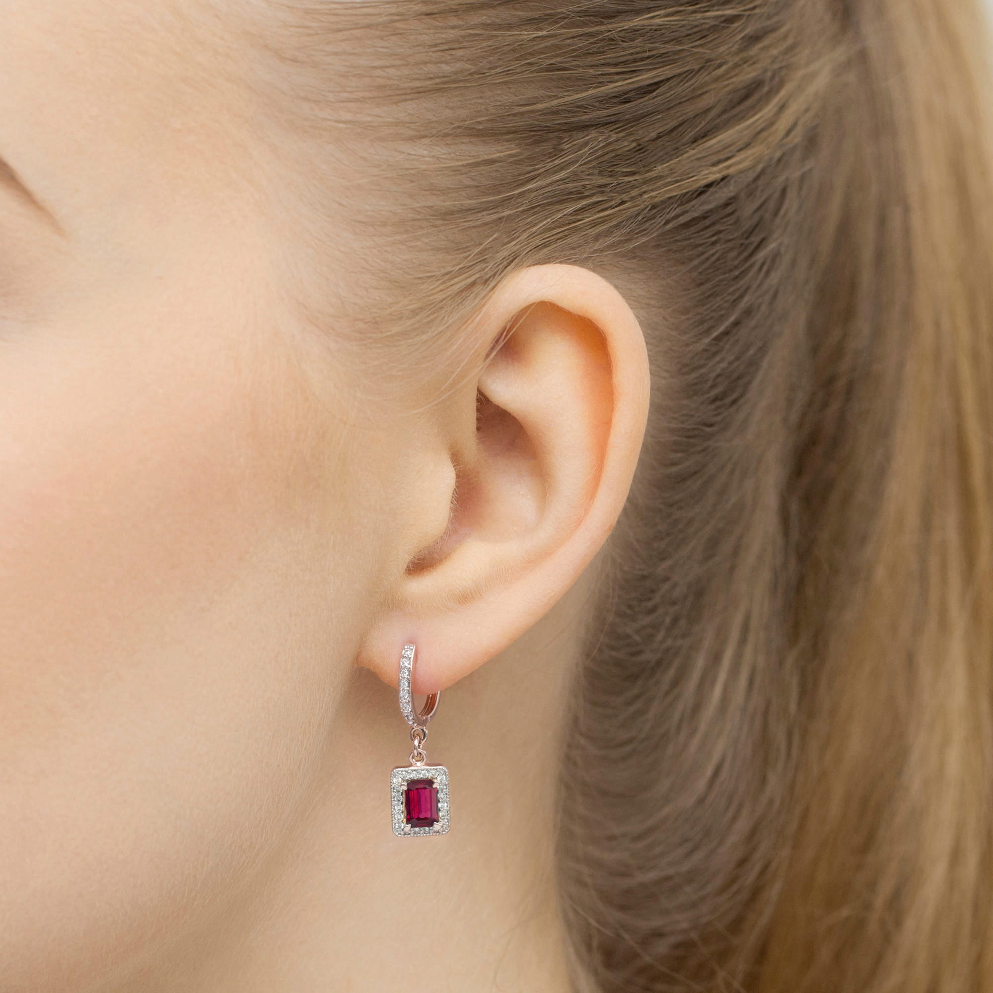 KO422 Ruby náušnice 2 x 0,80ct ružové zlato Au 585/1000 - 1
