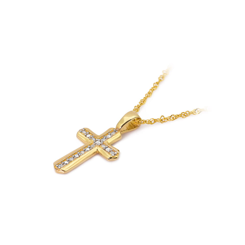 K005 kríž s diamantmi žlté zlato Au 585/1000 - 1