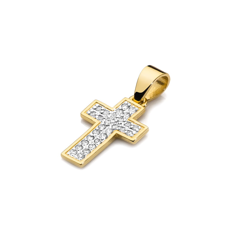 K007 kríž s diamantmi žlté zlato Au 585/1000 - 1