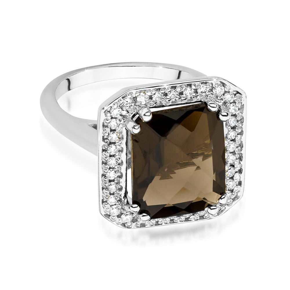 W481 Smoky Quartz Ring 4.00ct biele zlato Au 585/1000 - 1