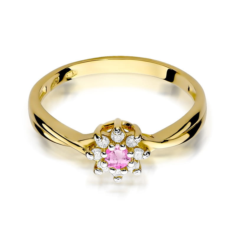Prsteň W072 Ružový Topaz 0,13ct žlté zlato Au 585/1000 - 1