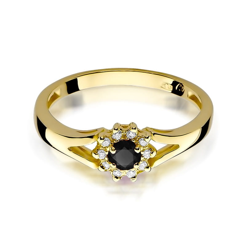 W185 Prsteň Black Diamond 0.12ct žlté zlato Au 585/1000 - 1