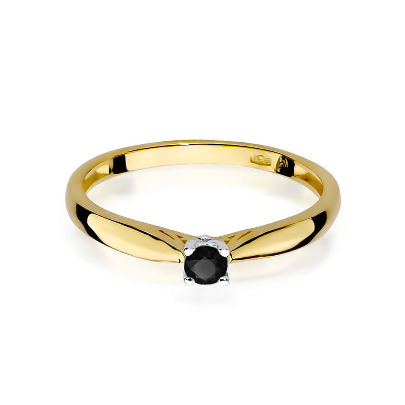 W045 Prsteň Black Diamond 0.12ct žlté zlato Au 585/1000 - 1