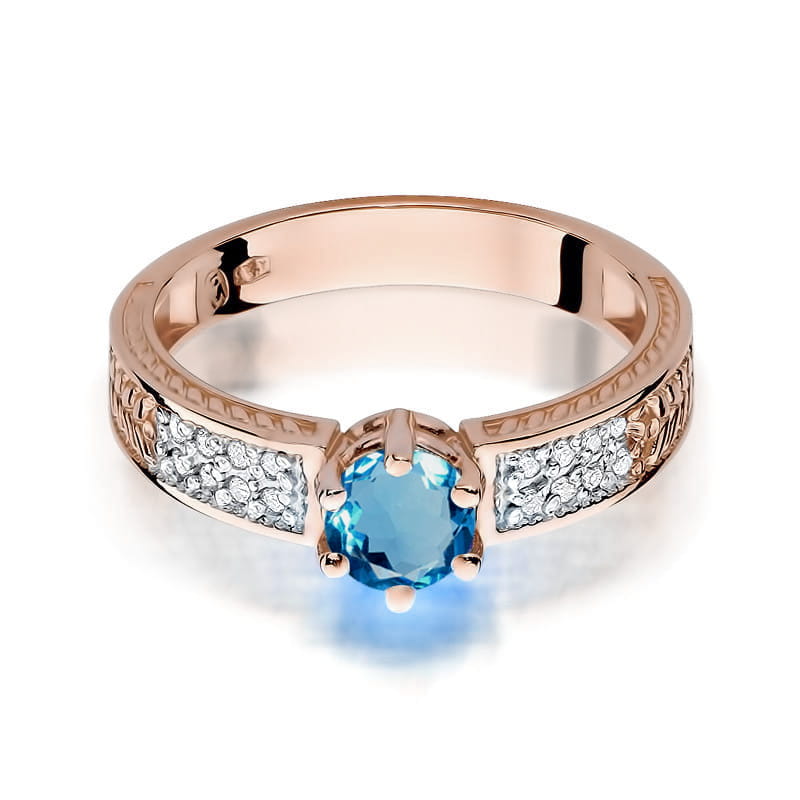 W075 Topaz London Modrý prsteň 0,50ct ružové zlato Au 585/1000 - 1