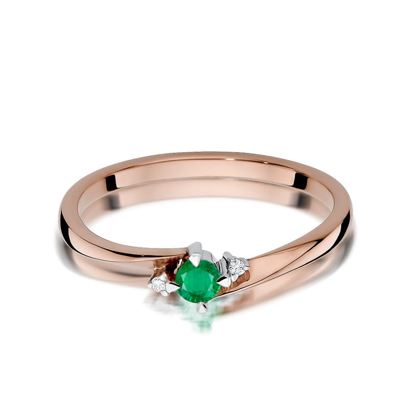 W346 Smaragdový prsteň 0,15ct ružové zlato Au 585/1000 - 1