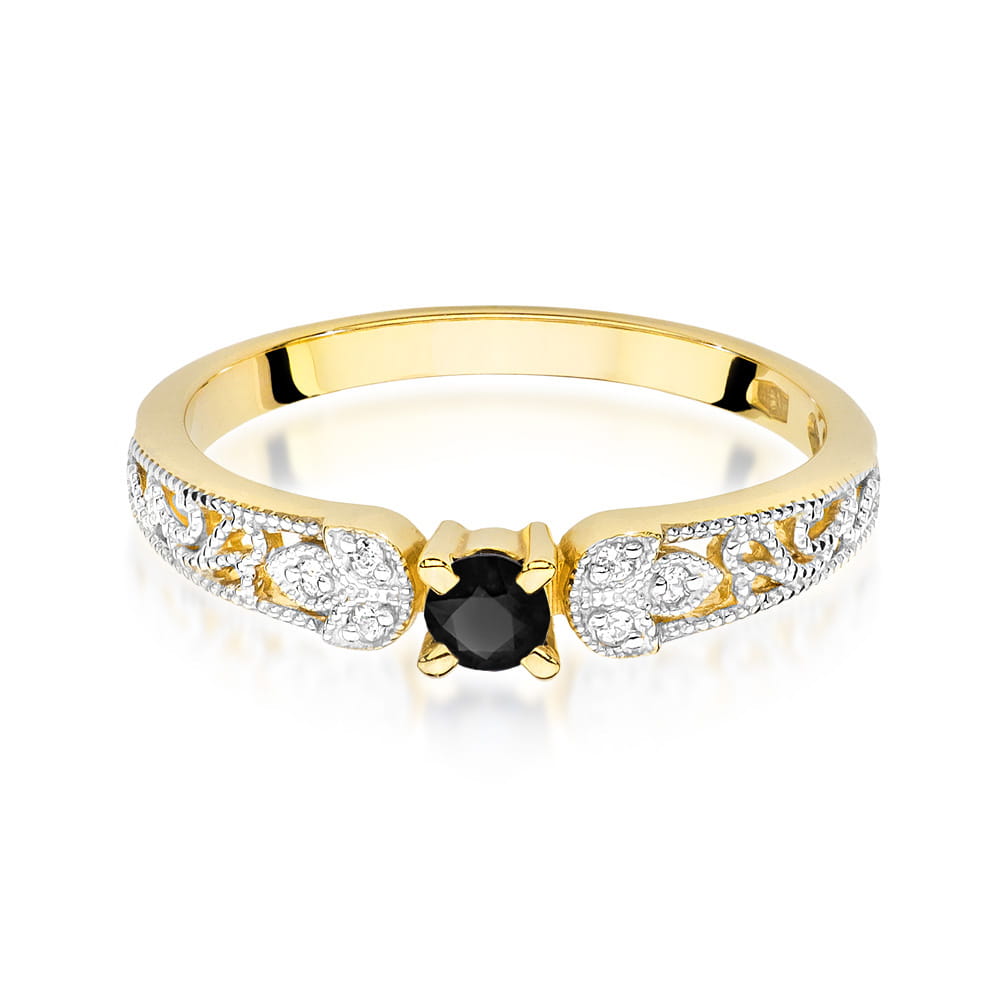 W411 Prsteň Black Diamond 0.12ct žlté zlato Au 585/1000 - 1