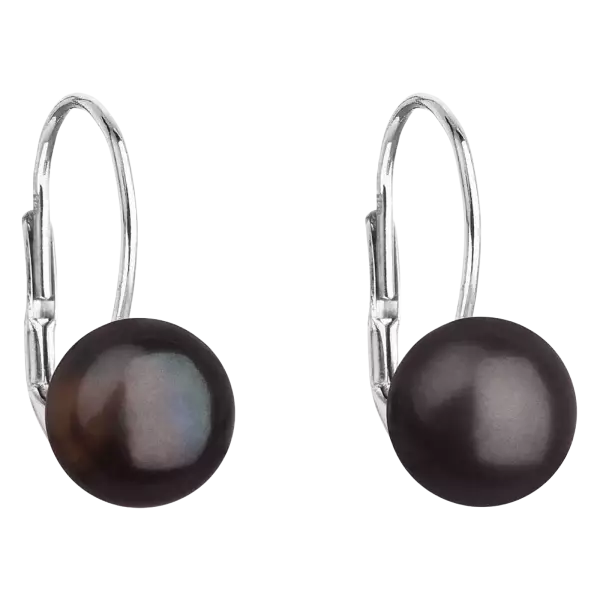 Strieborné náušnice visiace s čiernou riečnou perlou 21044.3 PAVONA