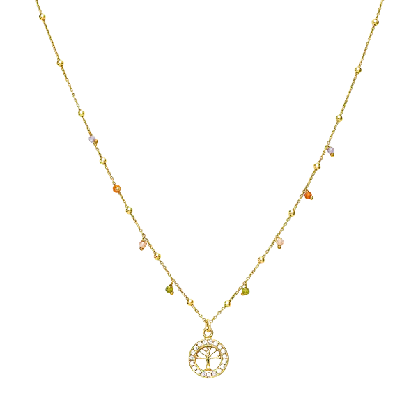 Pozlátený strieborný náhrdelník s kryštálmi AMEN Tree of Life CLALGM3
