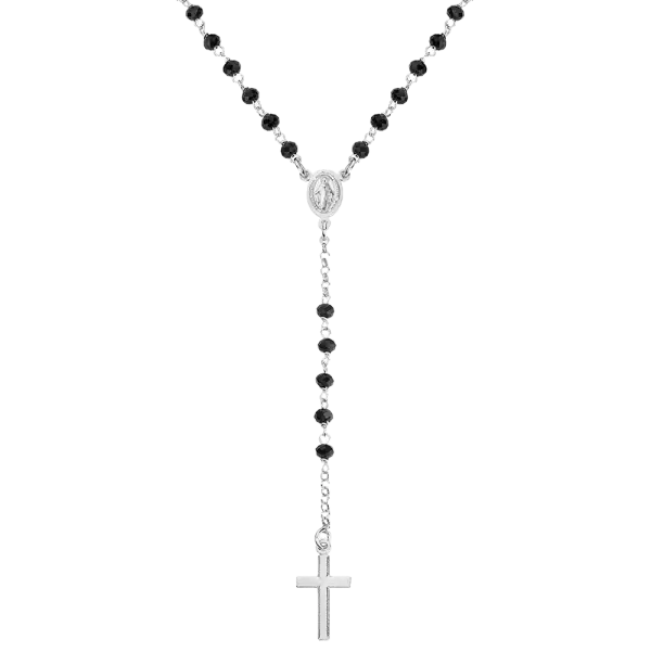 Strieborný ružencový náhrdelník AMEN s čiernymi krištáľmi CROBN4P