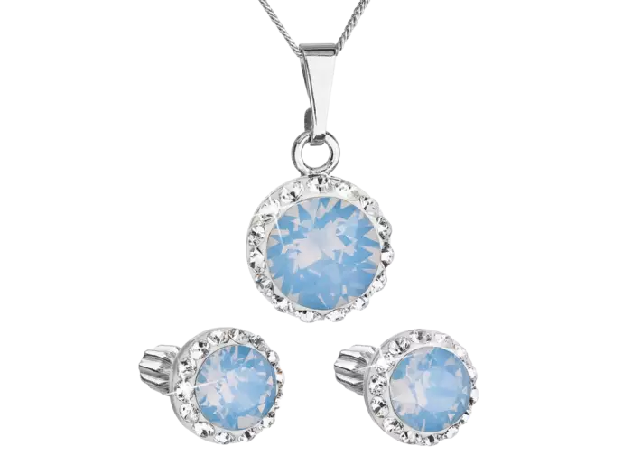 Sada šperkov s krištálmi Swarovski náušnice,retiazka a prívesok modré opálové okrúhle 39352.7 blue opal