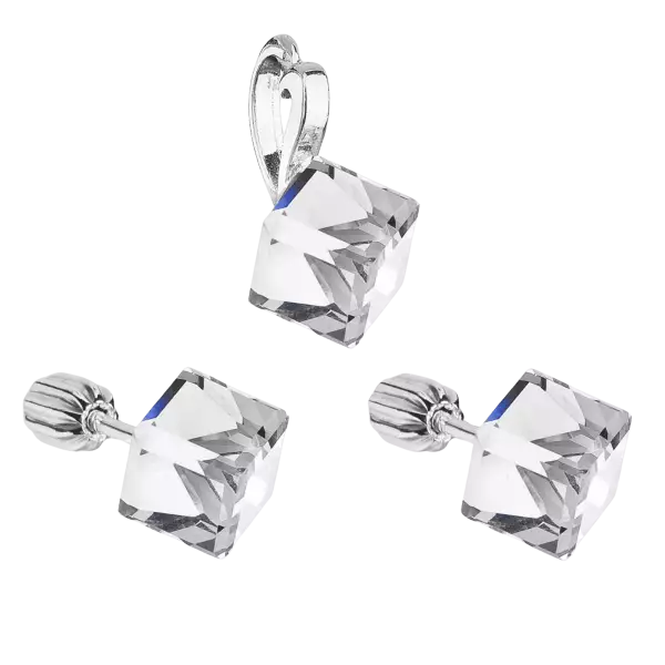 Sada šperkov s kryštálmi Swarovski náušnice a prívesok biela kocka Evolution 3.0g 39068.1