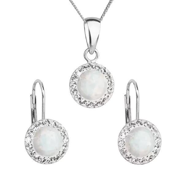 Sada šperkov so syntetickým opálom a krištáľmi Swarovski náušnice a prívesok biele okrúhle 4g 39160.1