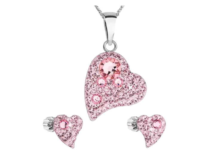 Sada šperkov s krištálmi Swarovski náušnice,retiazka a prívesok srdce 39170.3 Light rose
