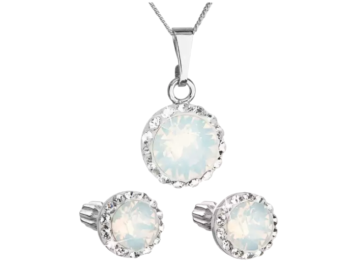 Sada šperkov s krištálmi Swarovski náušnice,retiazka a prívesok opálové biel okrúhle 39352.7 white opal