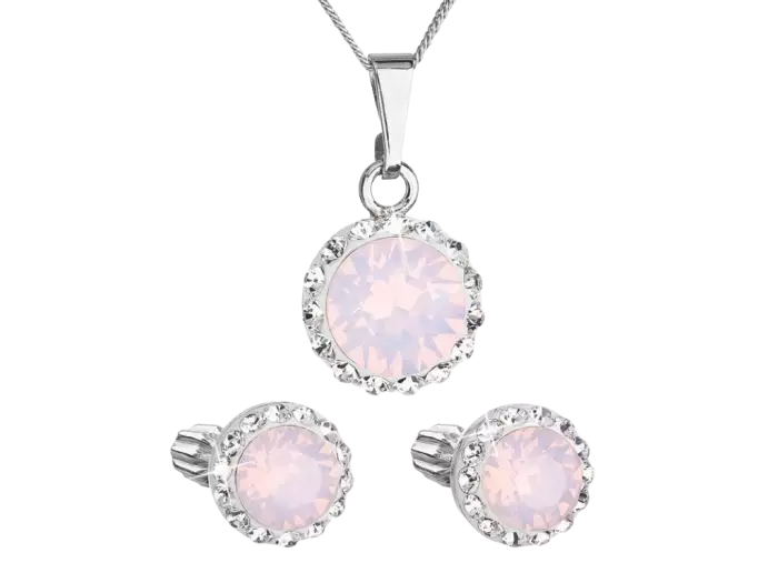Sada šperkov s krištálmi Swarovski náušnice,retiazka a prívesok ružové opálové okrúhle 39352.7 rose opal