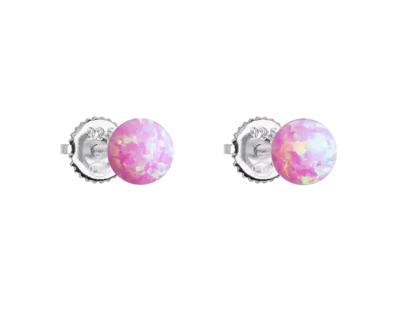 Strieborné náušnice perličky so syntetickým opálom svetlo ružové okrúhle 11246.3 pink opal