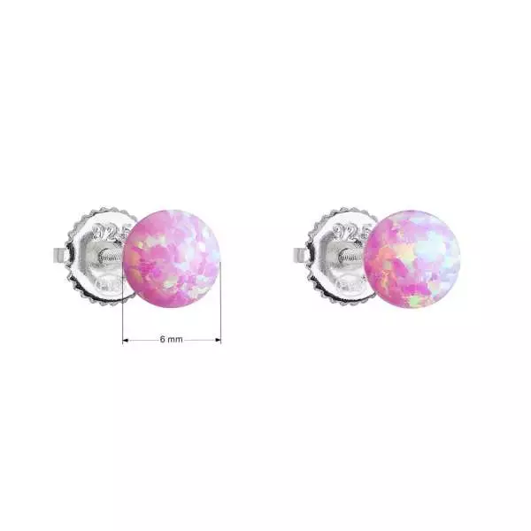 Strieborné náušnice perličky so syntetickým opálom svetlo ružové okrúhle 11246.3 pink opal - 2
