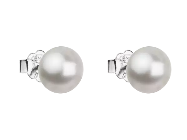 Strieborné náušnice kôstka s perlou Swarovski okrúhle 31142.1 biela