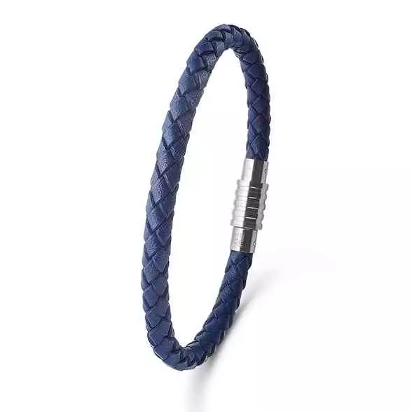Modrý kožený pletený náramok AAGAARD 710144 - 2
