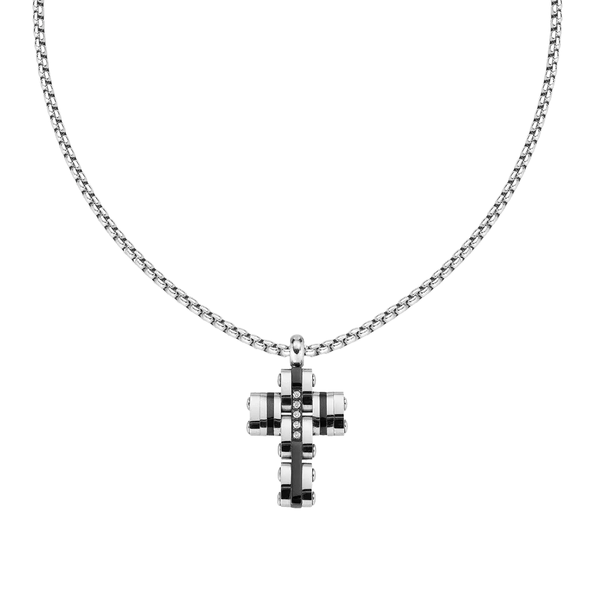 Oceľový náhrdelník AMEN - kríž so zirkónmi