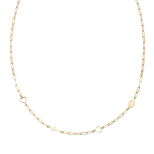 Pozlátený strieborný náhrdelník AMEN s krížom, srdcom a medajlónom clcacrmig3