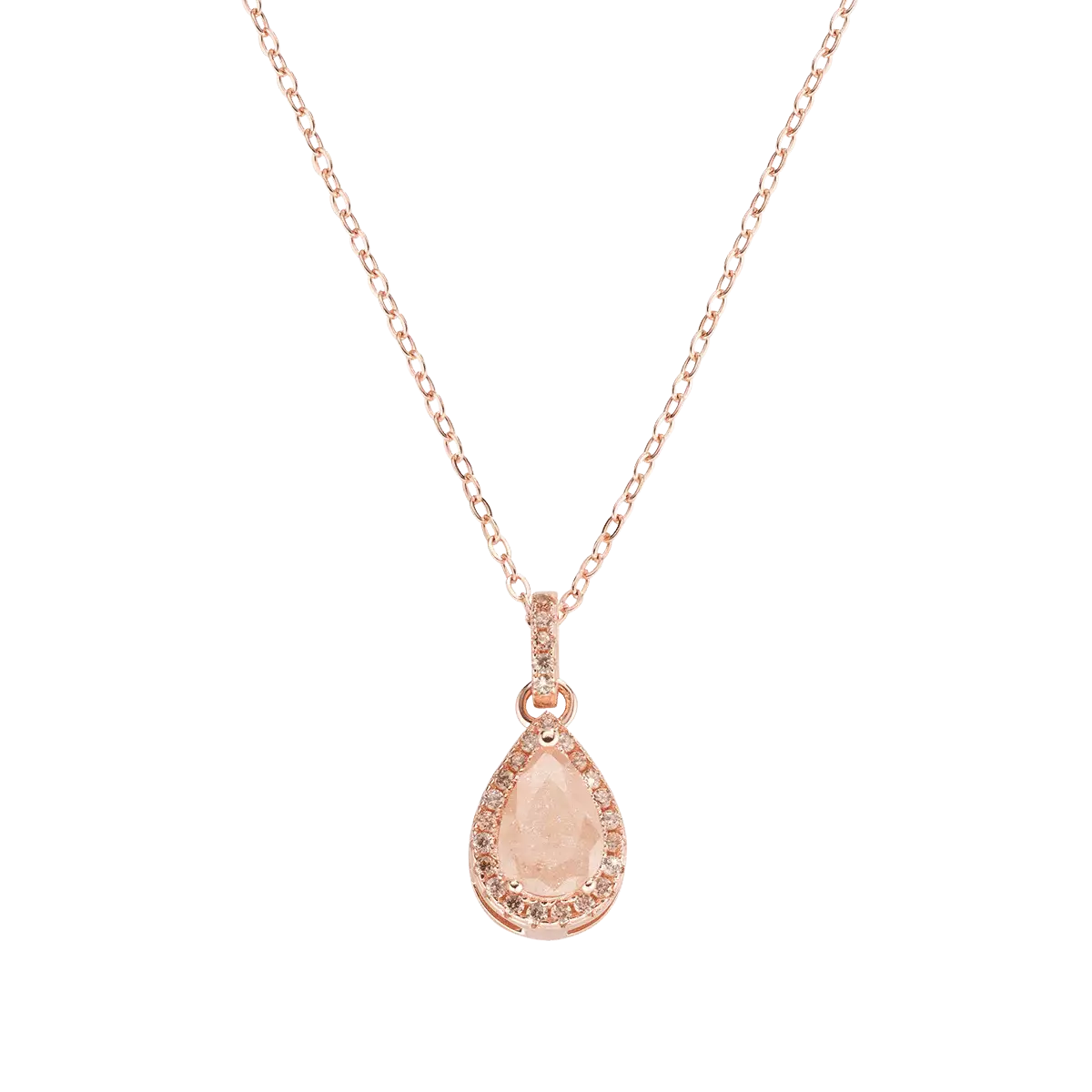 Ružovozlatý strieborný náhrdelník AMEN s príveskom ružová slza