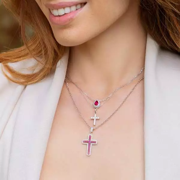 Dámsky náhrdelník AMEN s krížom s bielymi zirkónmi CRBB03 - 2