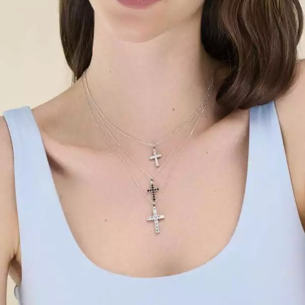 Dámsky náhrdelník AMEN s krížom s čiernymi zirkónmi CRBN02 - 2