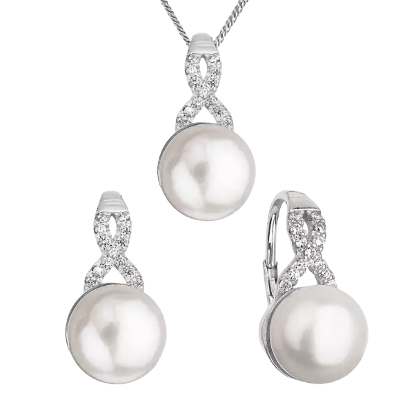 Pavona Perlová súprava s bielou riečnou perlou a zirkónmi 29082.1 striebro 8,5g