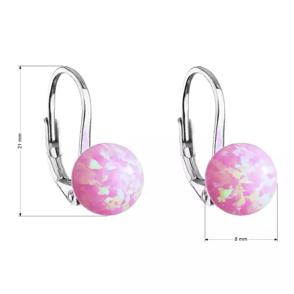 Strieborné visiace náušnice svetlo ružové okrúhle so syntetickým opálom 11245.3 pink - 2