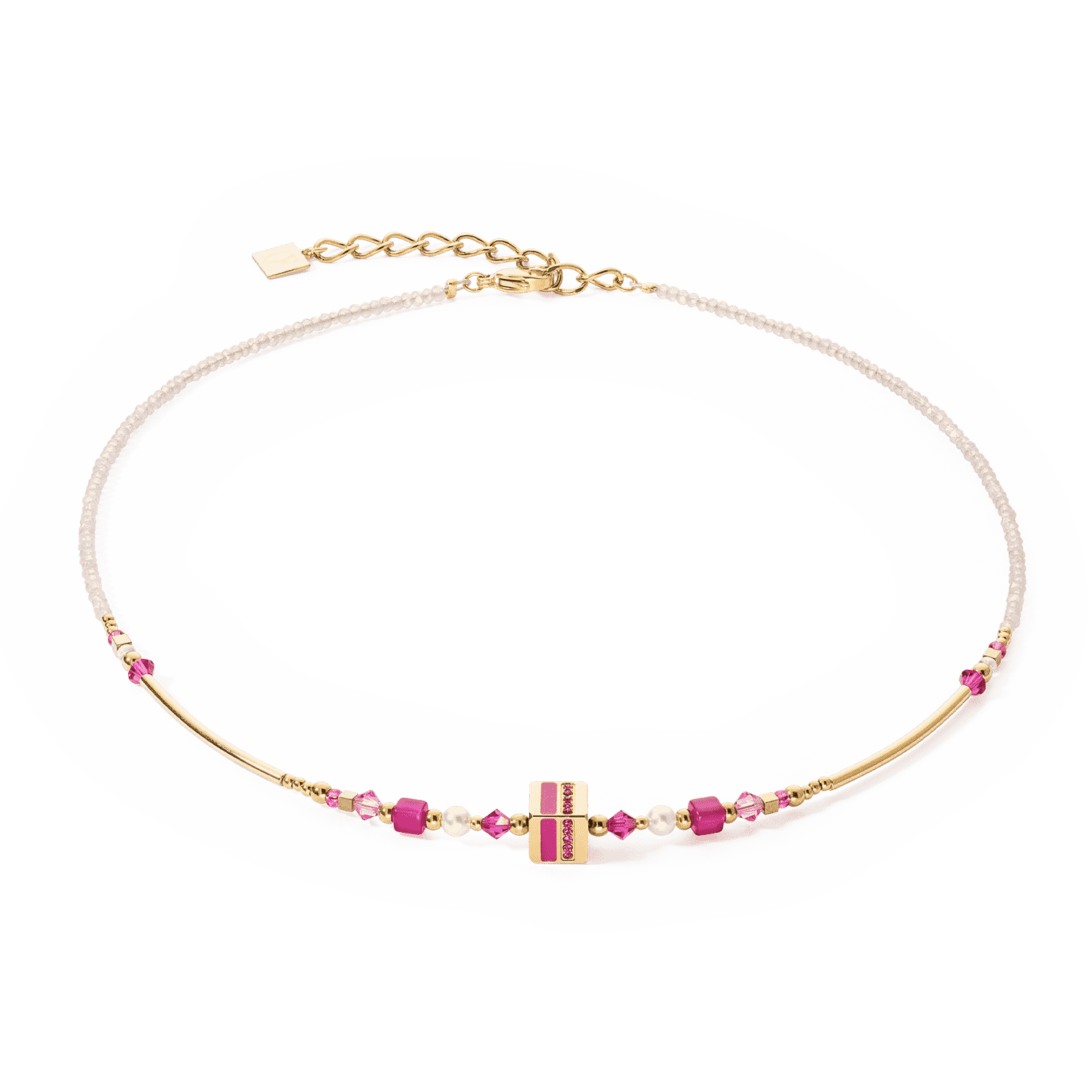 COEUR DE LION dámsky náhrdelník Square Stripes gold-magenta 4355100416 2