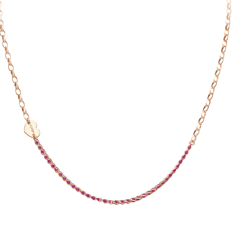 Ružovo pozlátený strieborný náhrdelník s kryštálmi a srdiečkom AMEN Love CLCRICURR 2