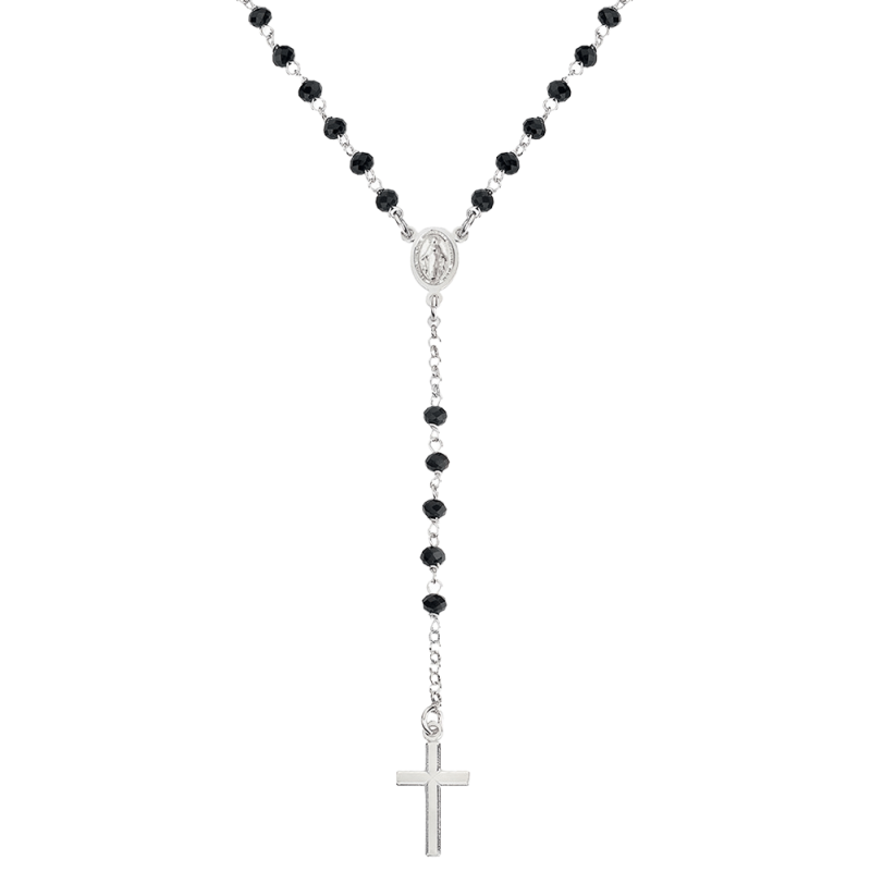 Strieborný ružencový náhrdelník AMEN s čiernymi krištáľmi CROBN4P 2