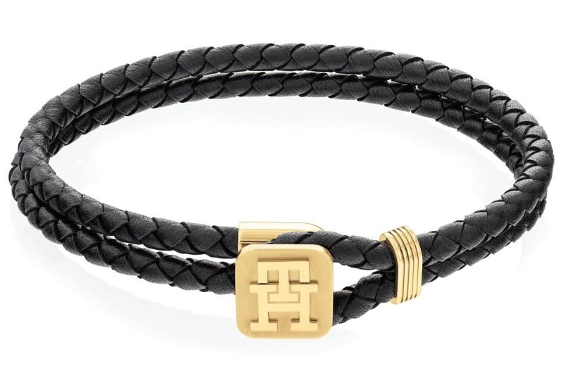 TOMMY HILFIGER TH MONOGRAM BLACK LEATHER BRACELET 2790531 2