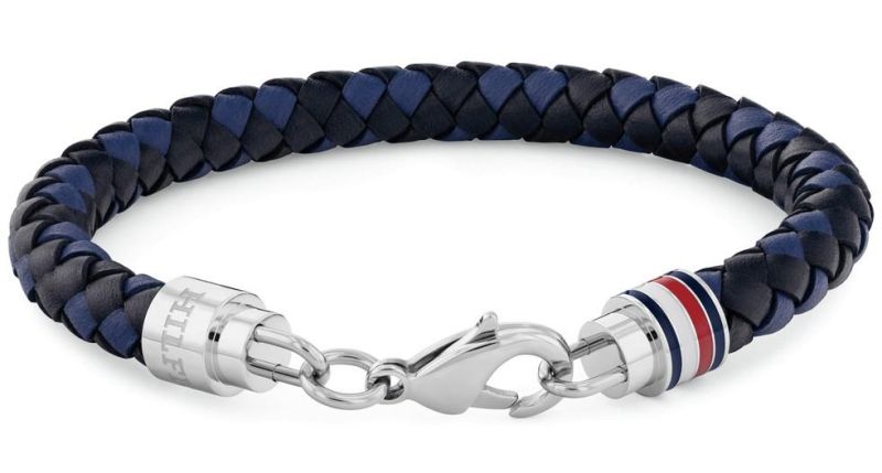 TOMMY HILFIGER TYSON pánsky modro-čierny kožený náramok s oceľovou sponou 2790634 2
