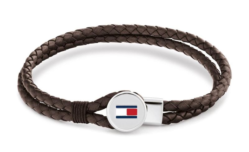 TOMMY HILFIGER pánsky hnedý kožený pletený náramok 2790655 2