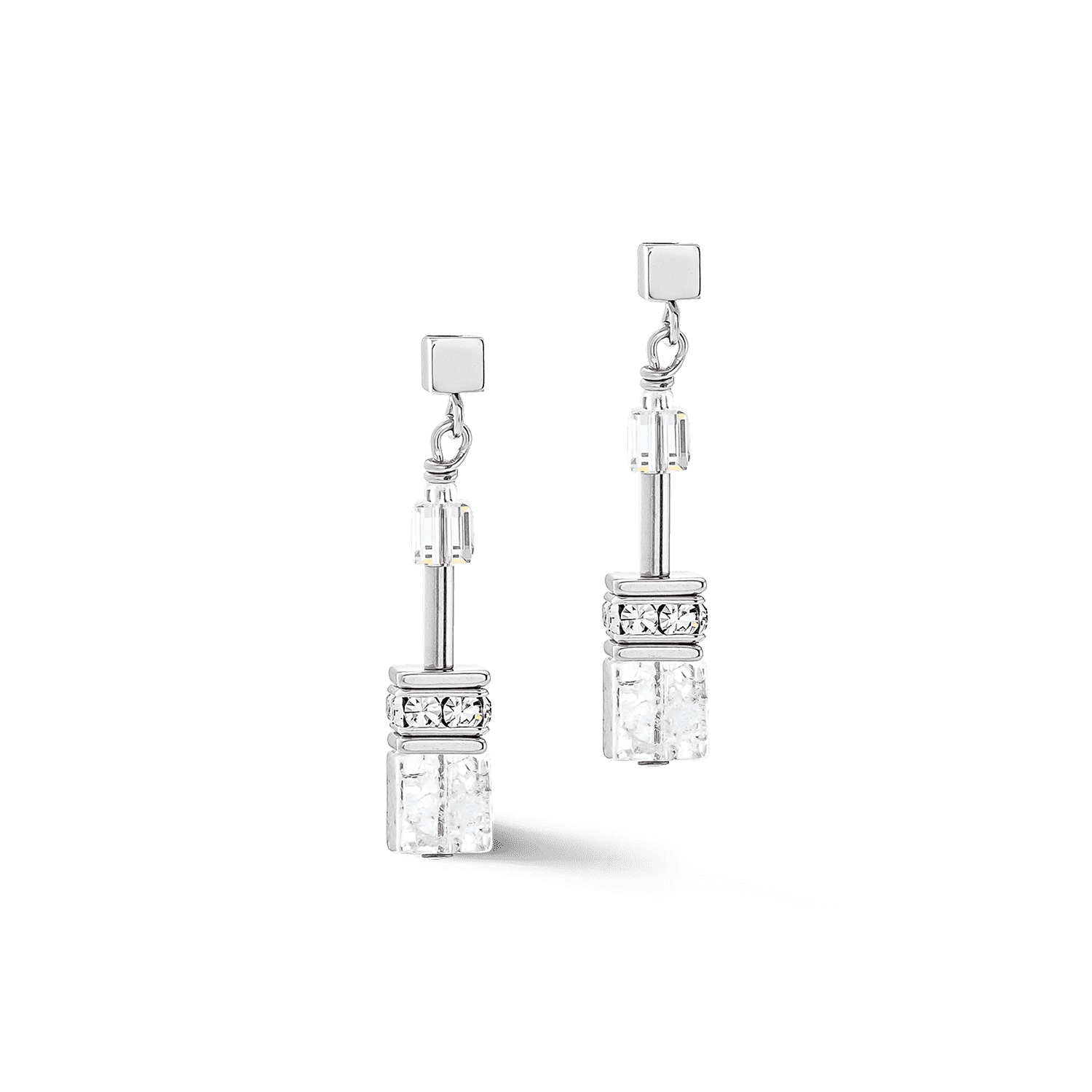 Coeur de Lion náušnice GeoCUBE® Iconic Nature earrings silver-white 3018/21-1417 2