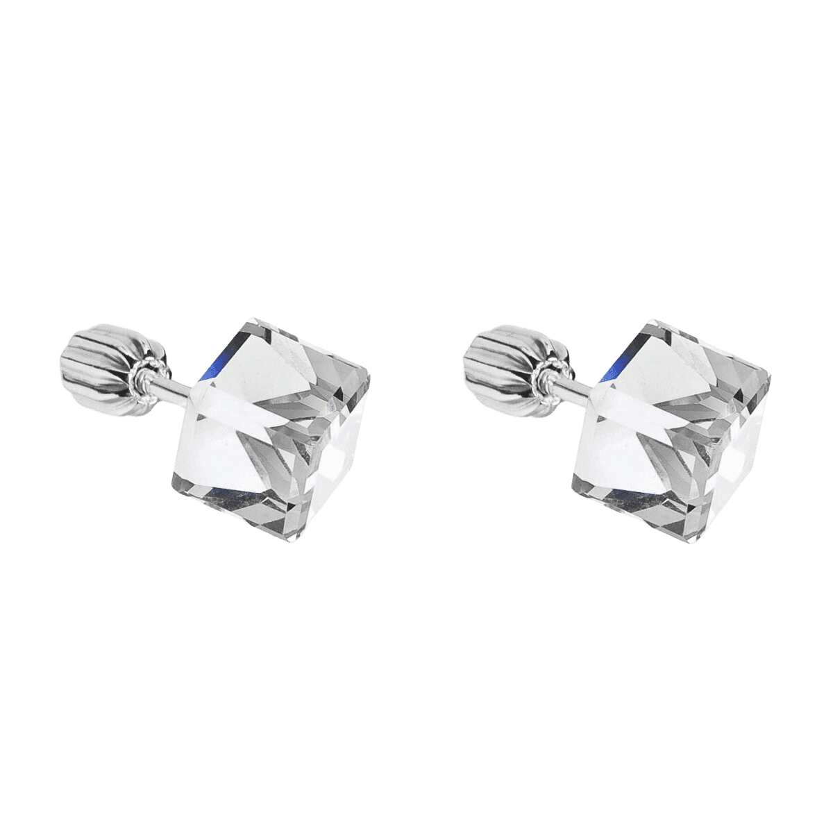 Strieborné náušnice kôstka s krištáľmi Swarovski biela kocka Evolution 2.0g 31030.1 2