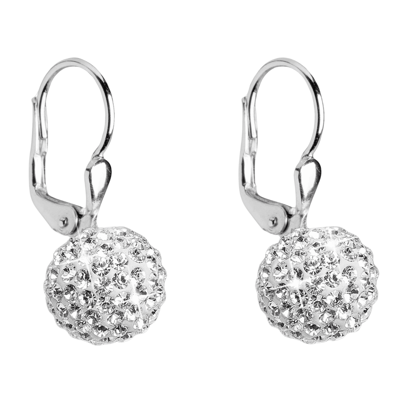 Strieborné náušnice visiace s krištáľmi Swarovski biele guličky Evolution 3.0g 31110.1 2