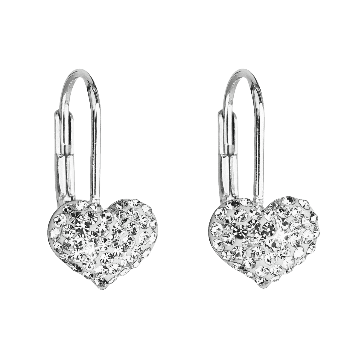 Strieborné náušnice visiace s krištáľmi Swarovski biele srdce Evolution 1.2g 31125.1 2