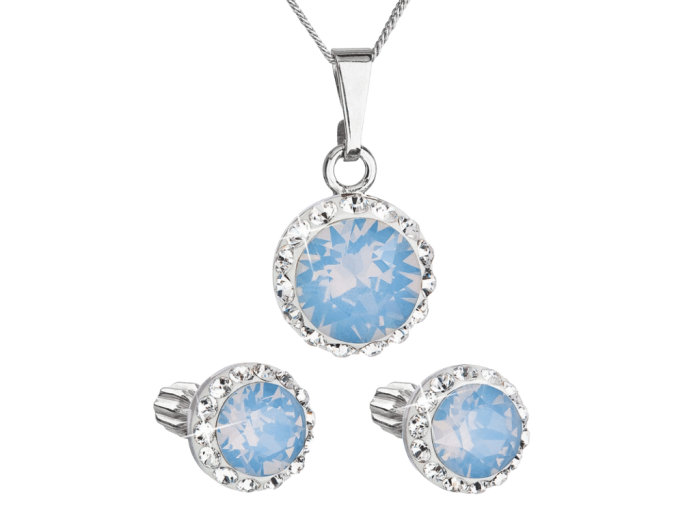 Sada šperkov s krištálmi Swarovski náušnice,retiazka a prívesok modré opálové okrúhle 39352.7 blue opal 2