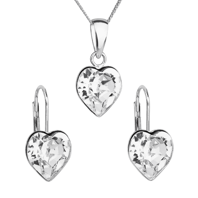 Sada šperkov s kryštálmi Swarovski náušnice, retiazka a prívesok biele srdce Evolution 4.0g 39141.1 2